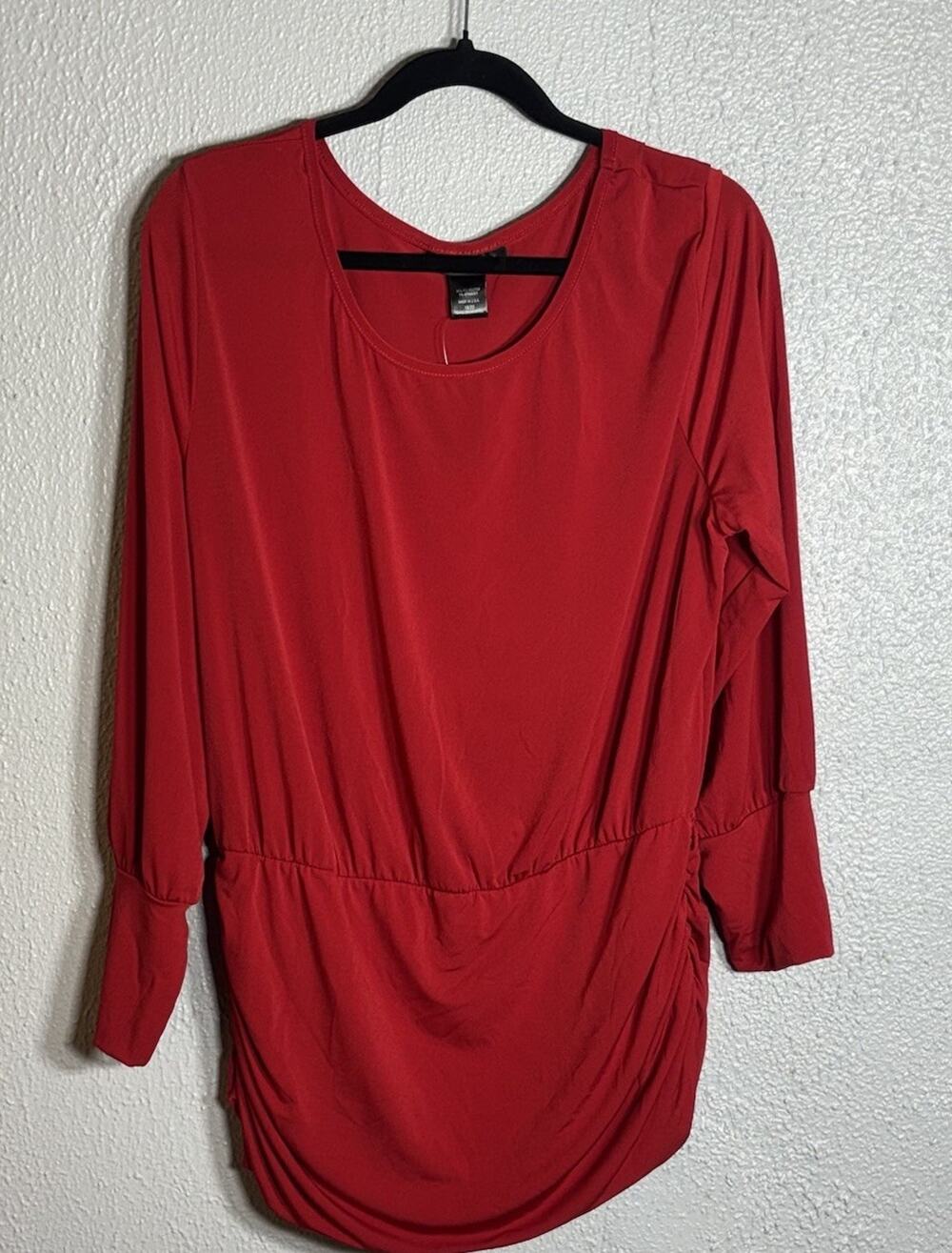 Ashley Stewart Plus 18/20 Red Ruched Scoop Neck 3/4 Sleeve Knit Pullover Top